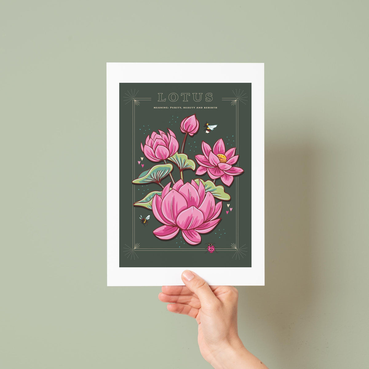 Lotus Flower Art Print, Vintage Botanical Illustration