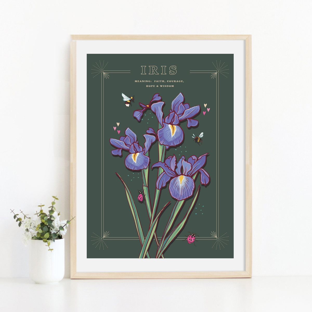 Iris Wall Art Print, Flower Meaning Illustration Print