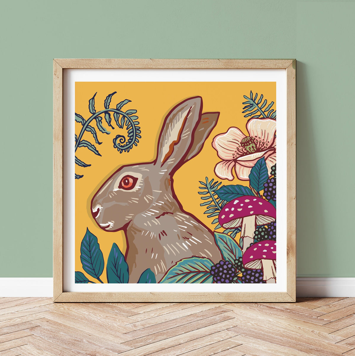 Woodland Hare Square Wall Art Print 8x8