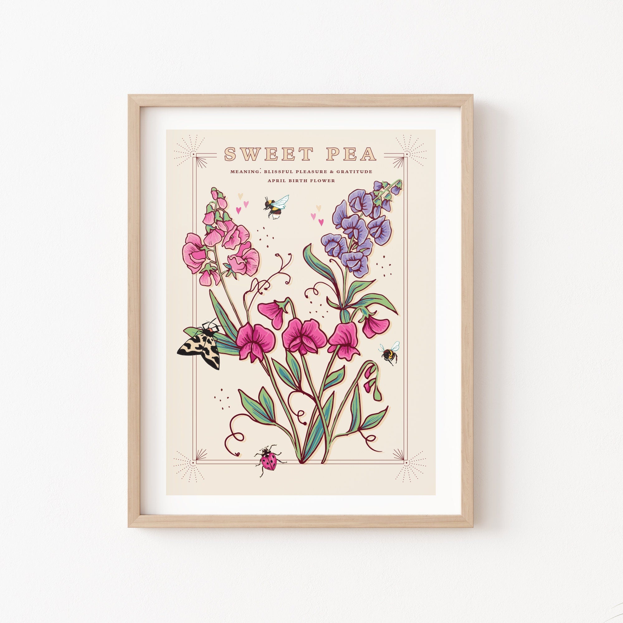 Sweet Pea April Birth Flower Wall Art Print