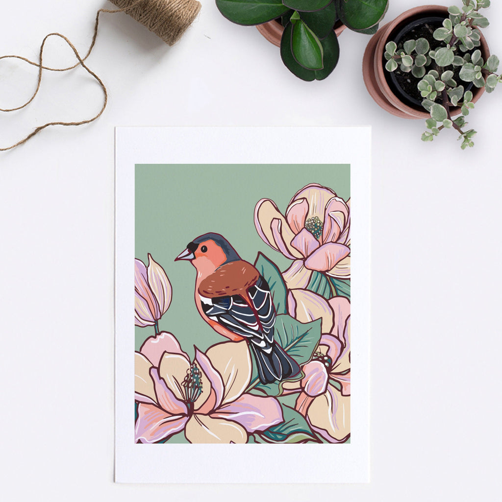 Chaffinch and Magnolia Wall Art Print