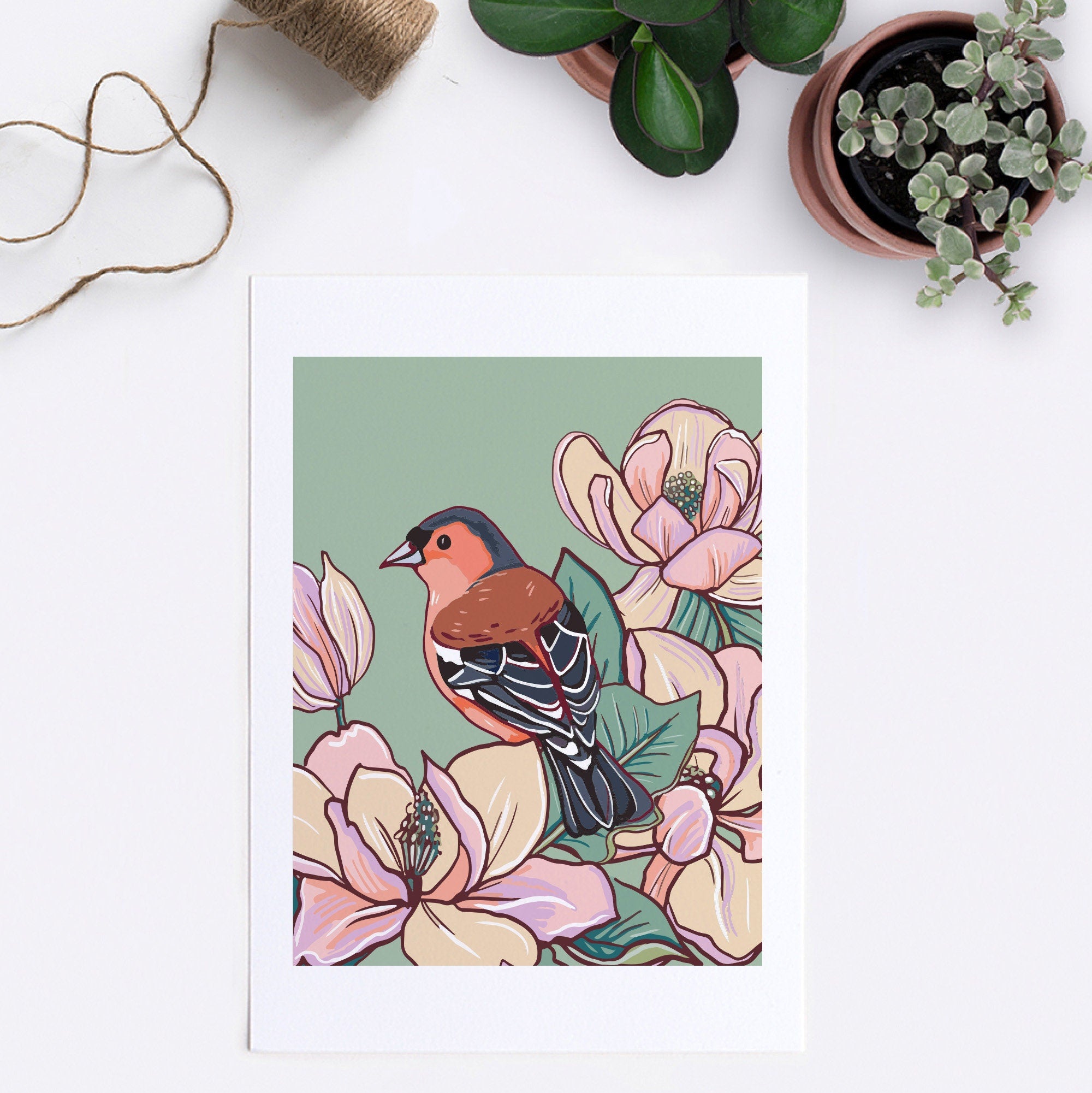 Chaffinch and Magnolia Wall Art Print