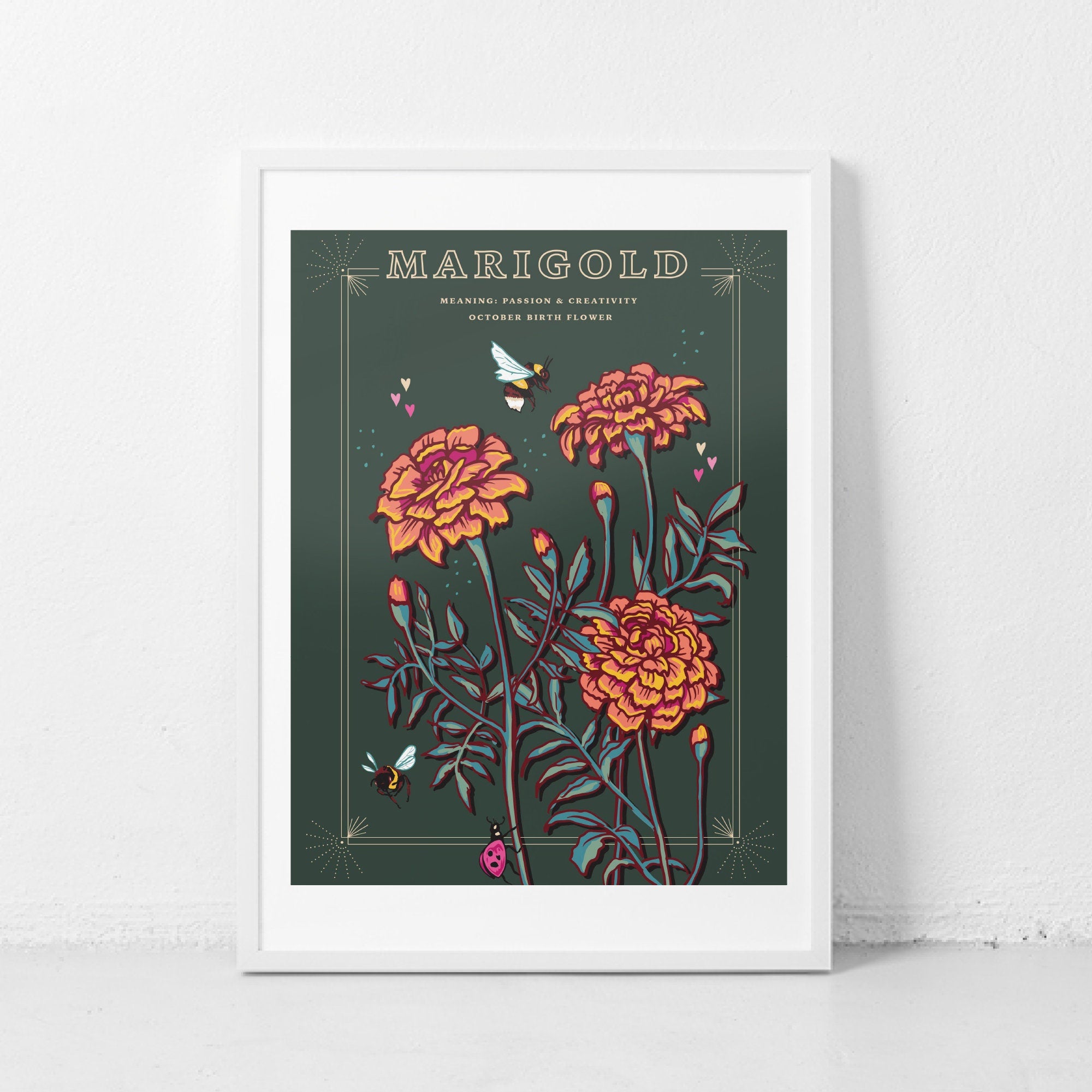 Marigold October Birth Flower Wall Art Print