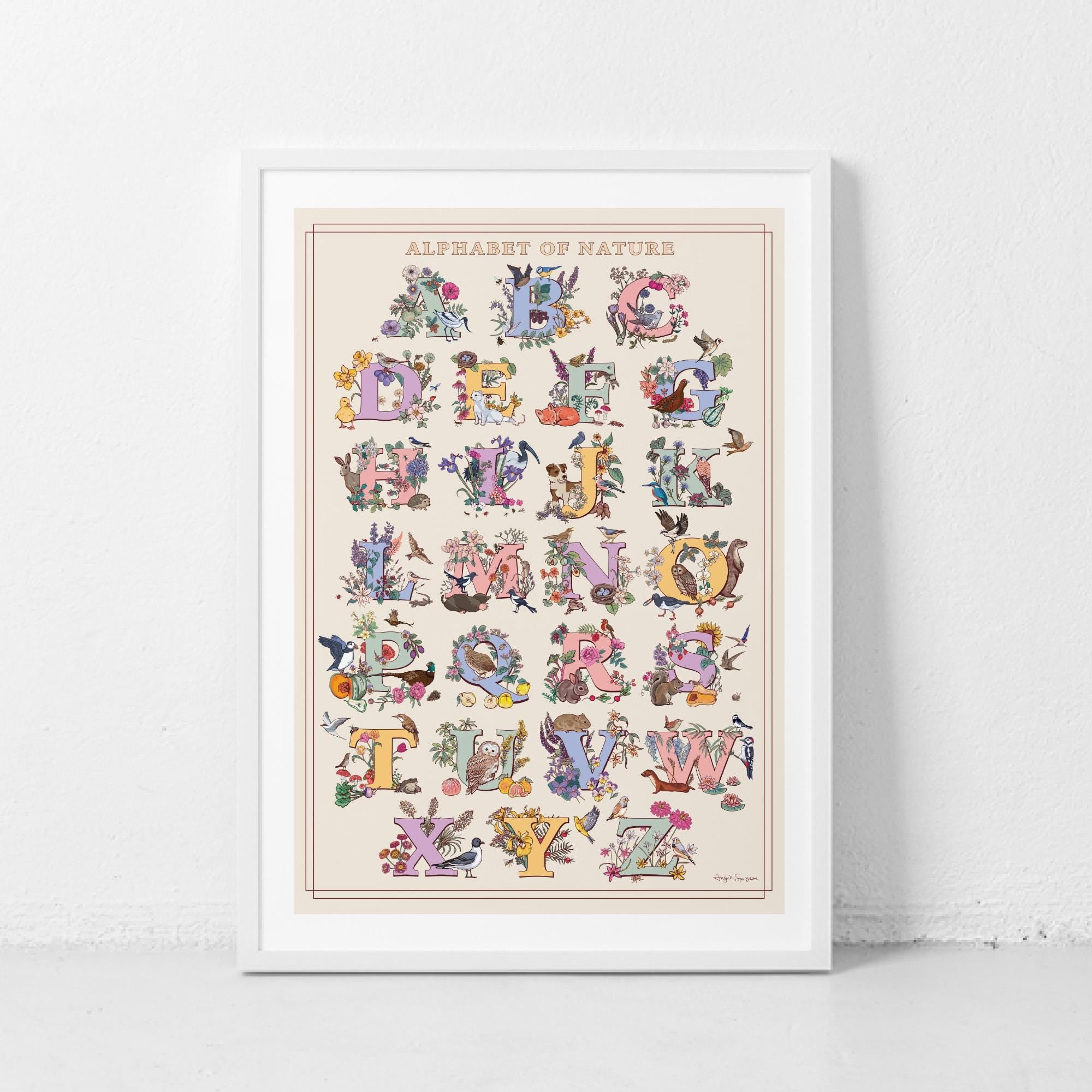 A to Z of Nature Alphabet Wall Art Print A4 size