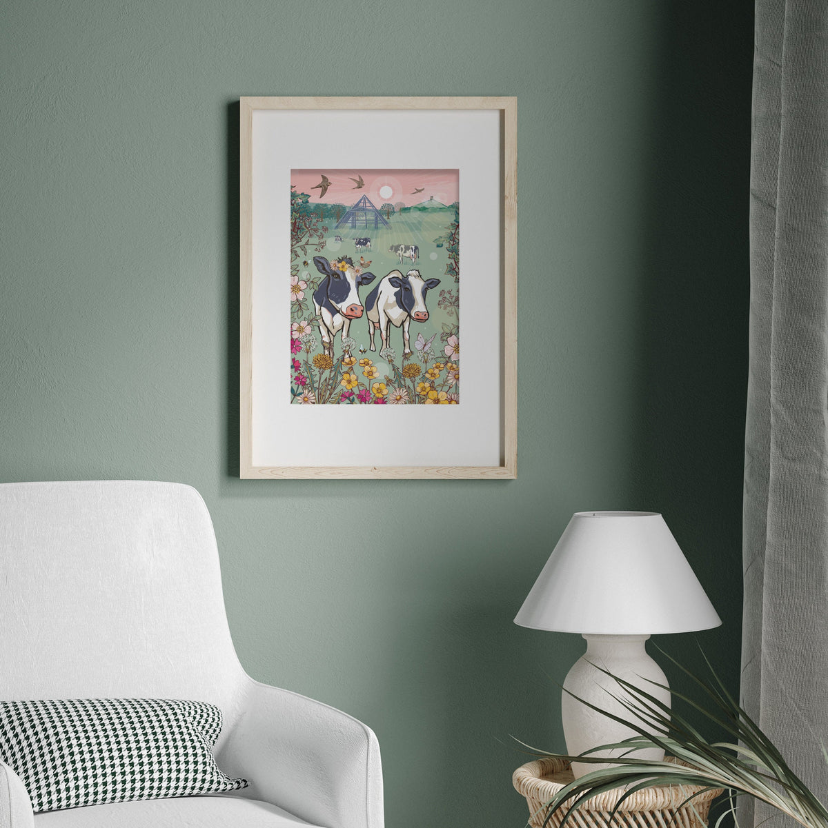 Glastonbury Cows Wall Art Print, Moo-Sic Festival Illustration Print
