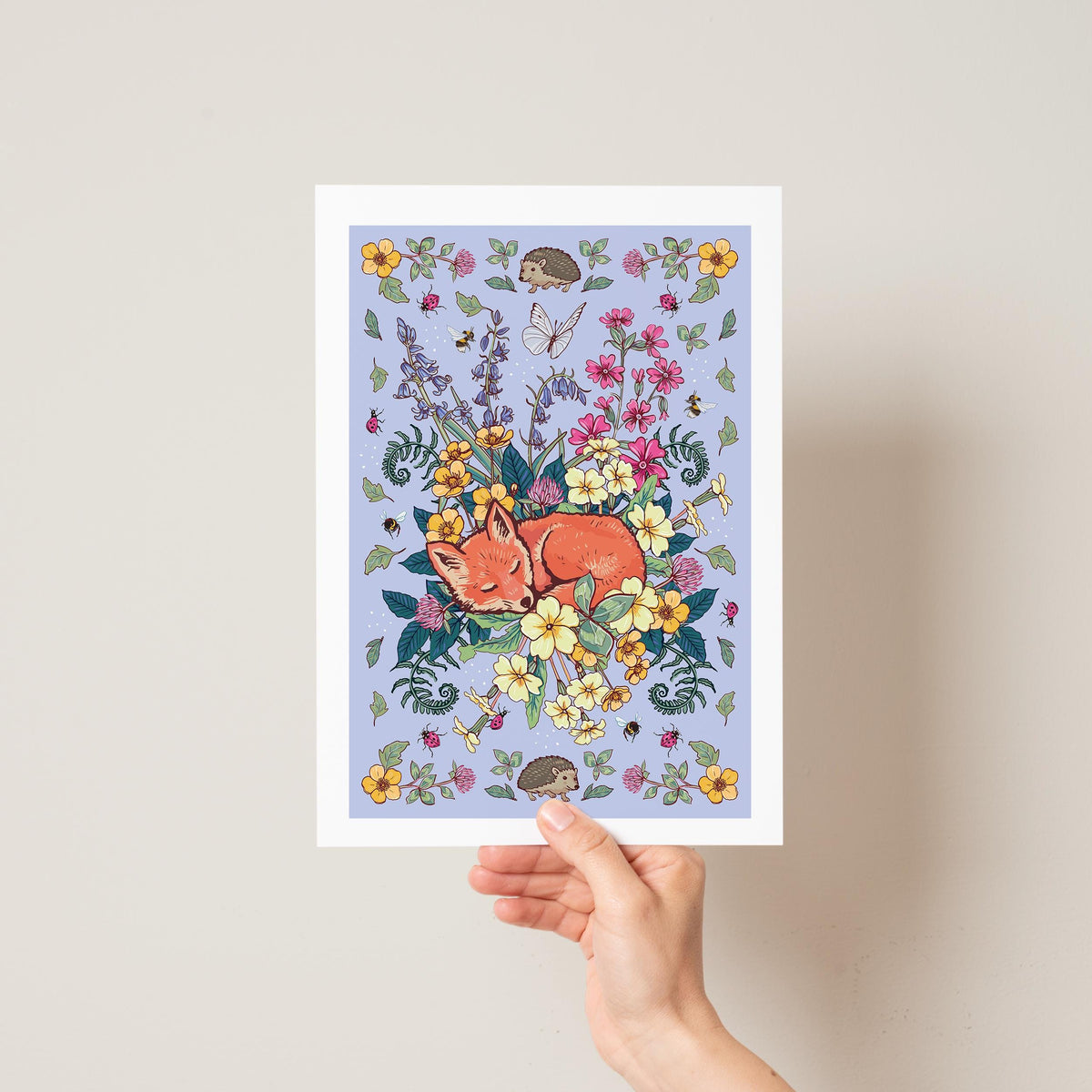 Summer Wildflowers and Fox Print, Bright Floral Cottage Core Wall Art
