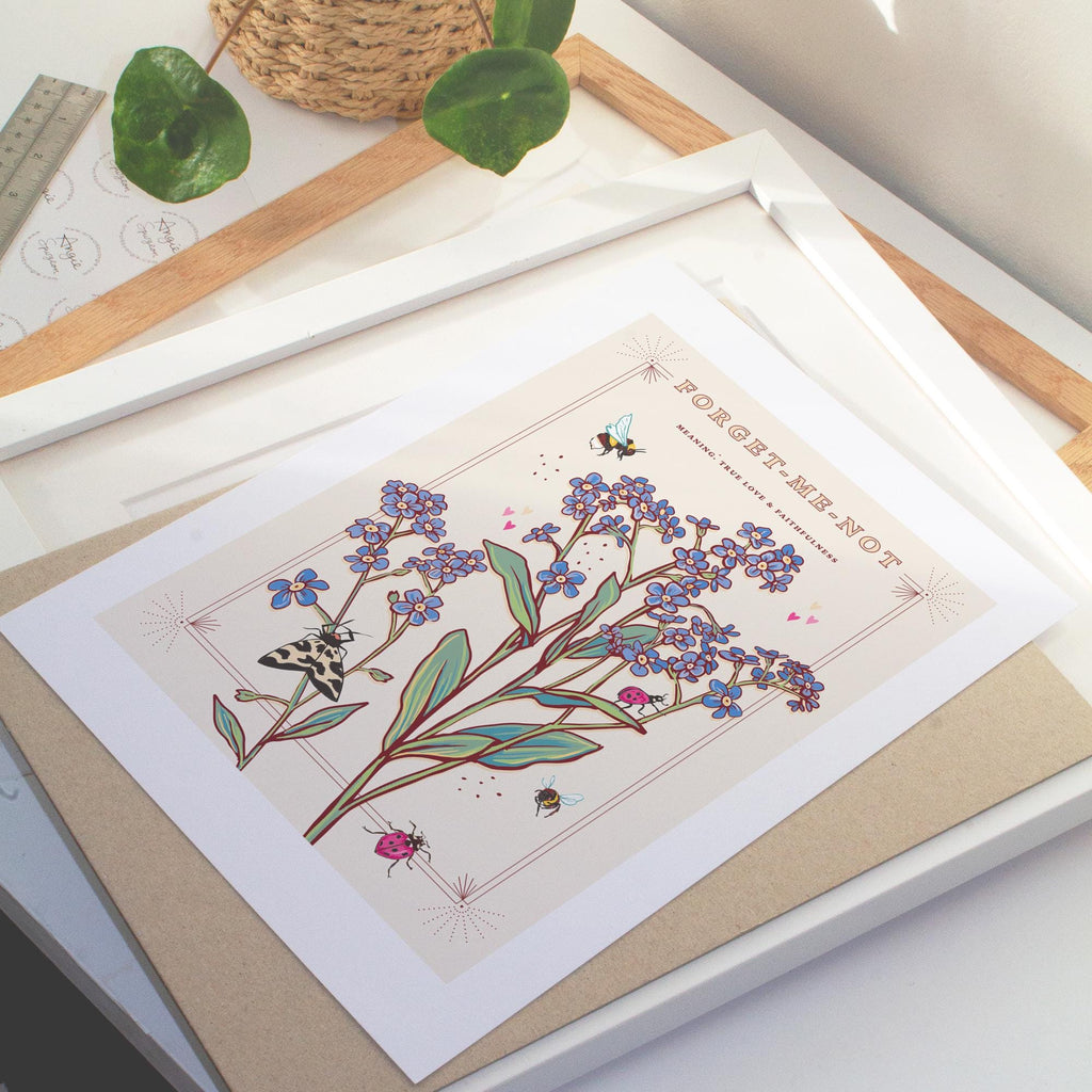 Forget Me Not Wall Art Print, True Love Flower Illustration Print
