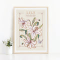 Lily Wall Art Print, Flower Meaning Illustration Print