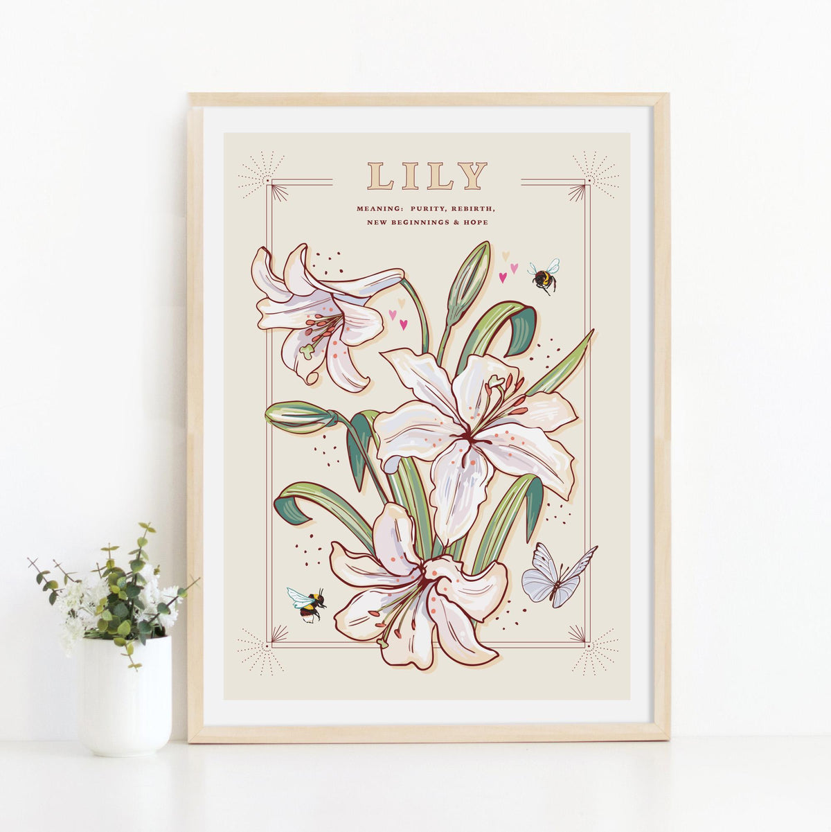 Lily Wall Art Print, Flower Meaning Illustration Print