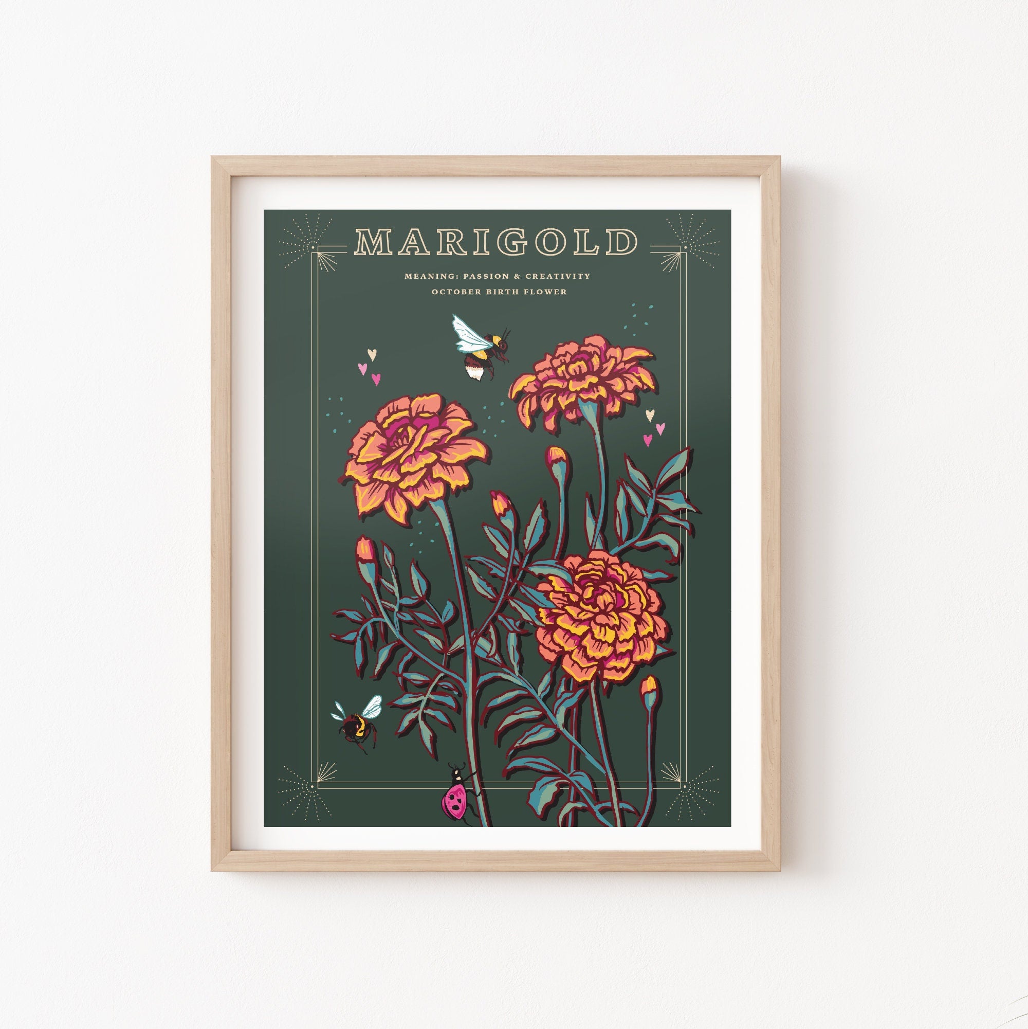 Marigold October Birth Flower Wall Art Print