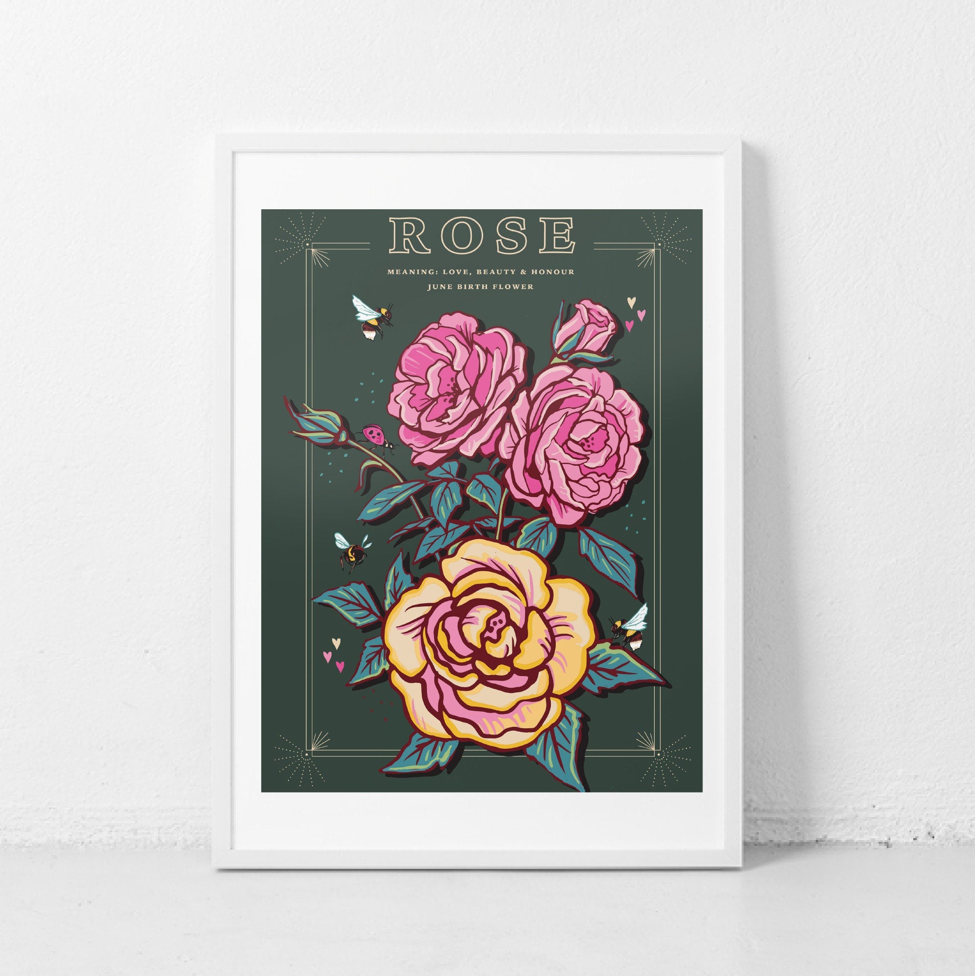 Rose June Birth Flower Wall Art Print