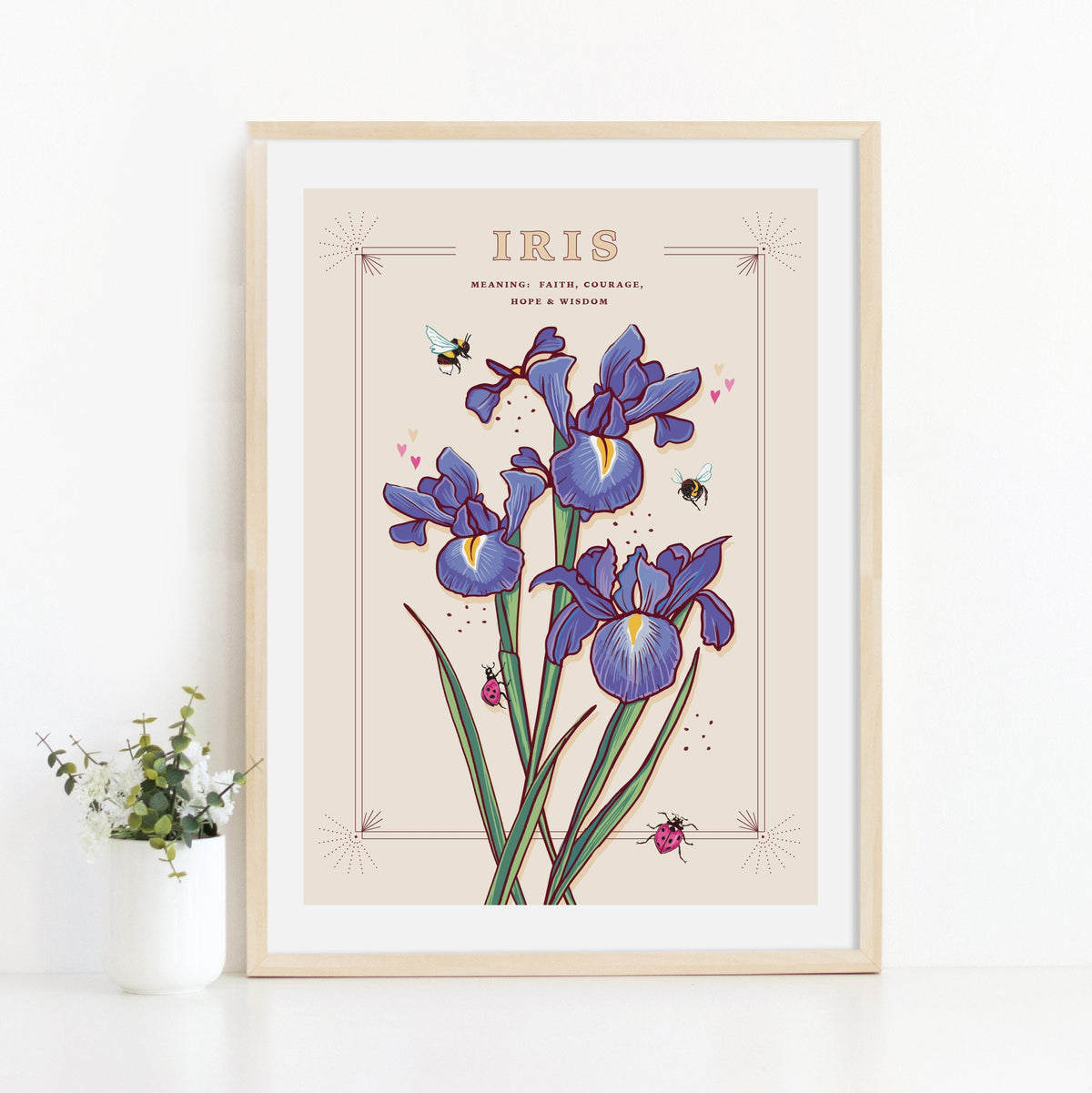 Iris Wall Art Print, Flower Meaning Illustration Print