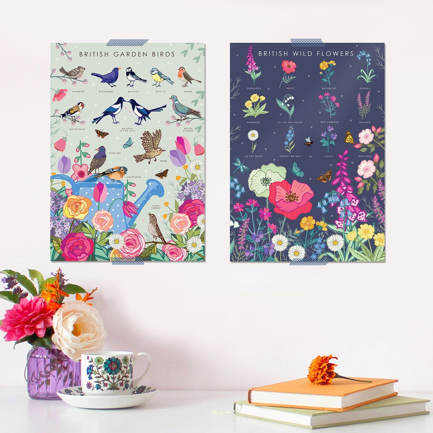 British Wildflowers Nature Guide Wall Art Print