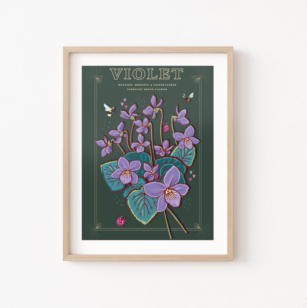 Violets February Birth Flower Wall Art Print