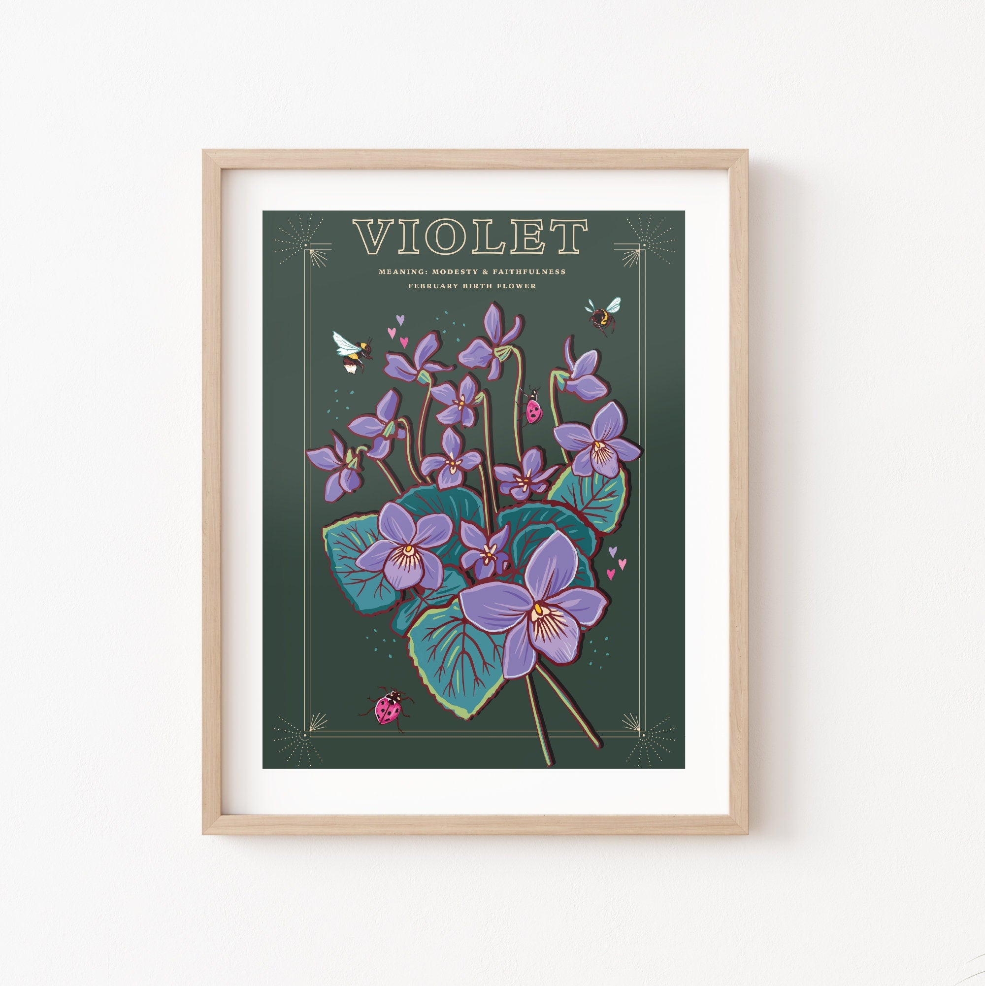 Violets February Birth Flower Wall Art Print