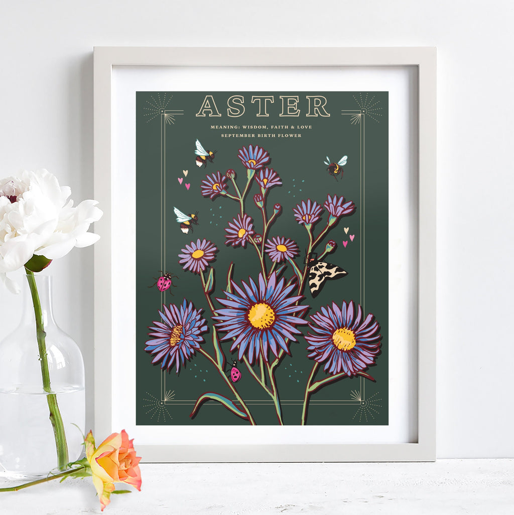 Aster September Birth Flower Wall Art Print