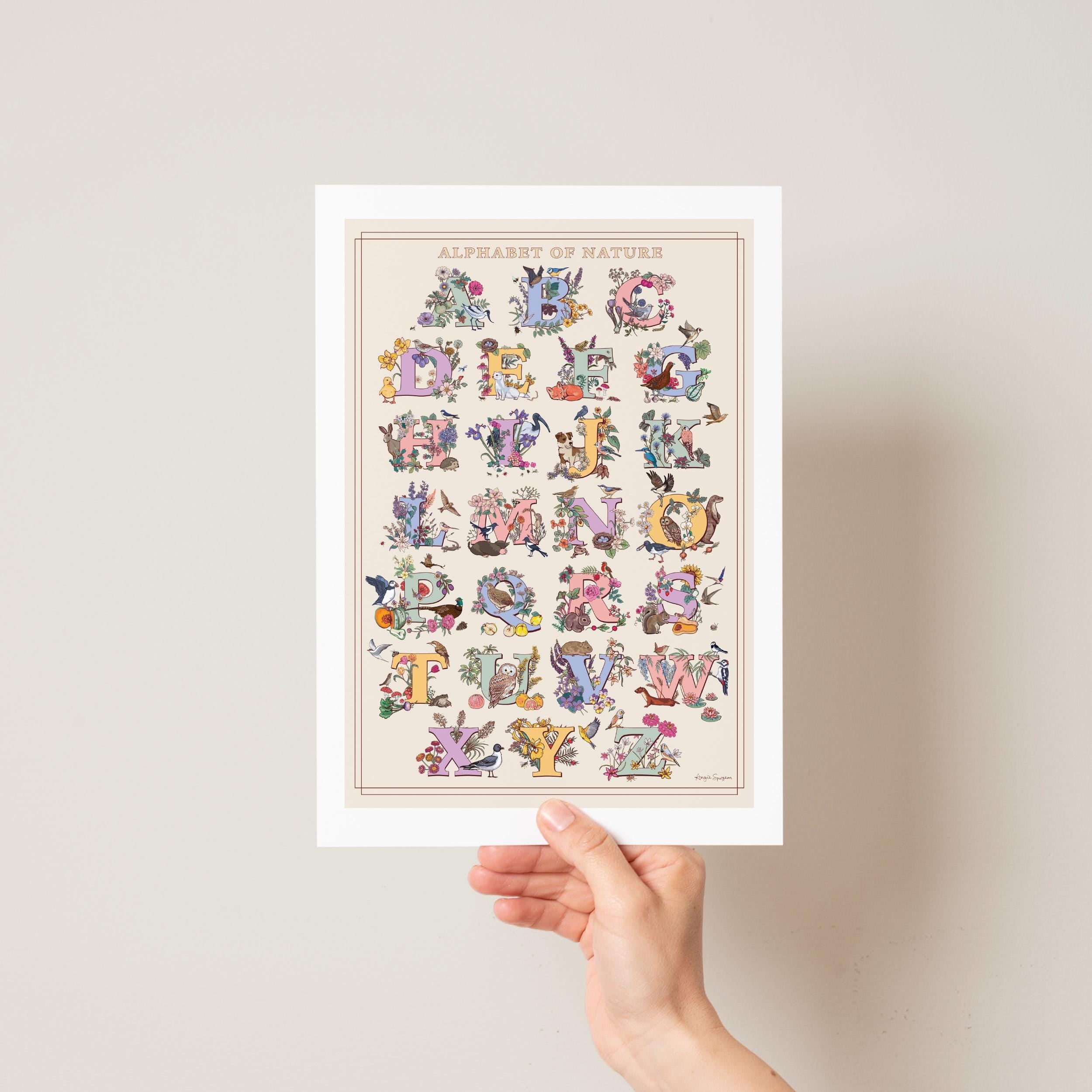 A to Z of Nature Alphabet Wall Art Print A4 size