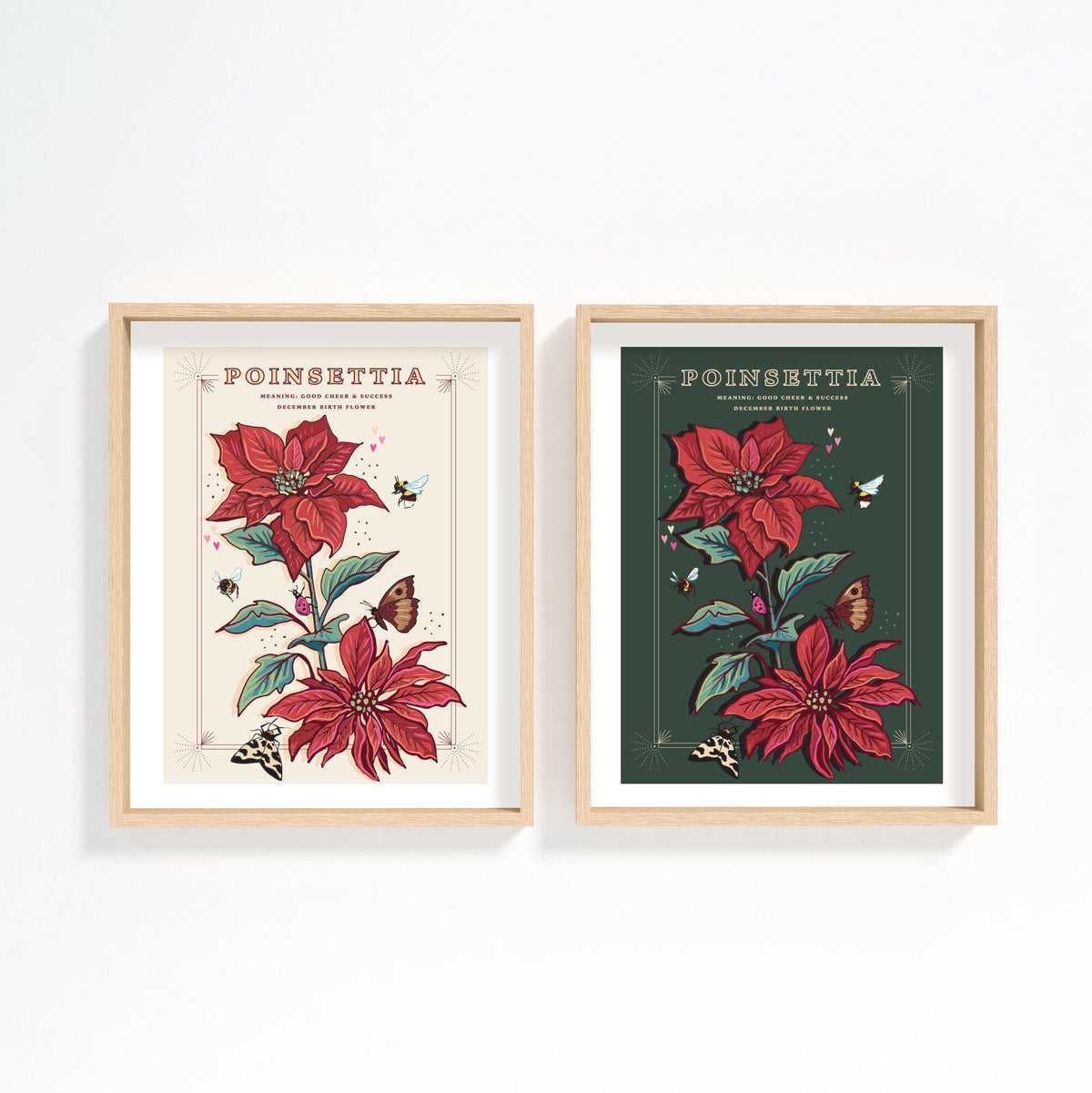 Poinsettia Wall Art Print, December Flower Illustration Print