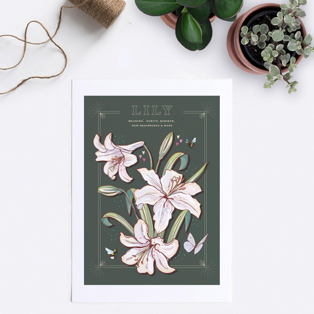 Lily Wall Art Print, Flower Meaning Illustration Print