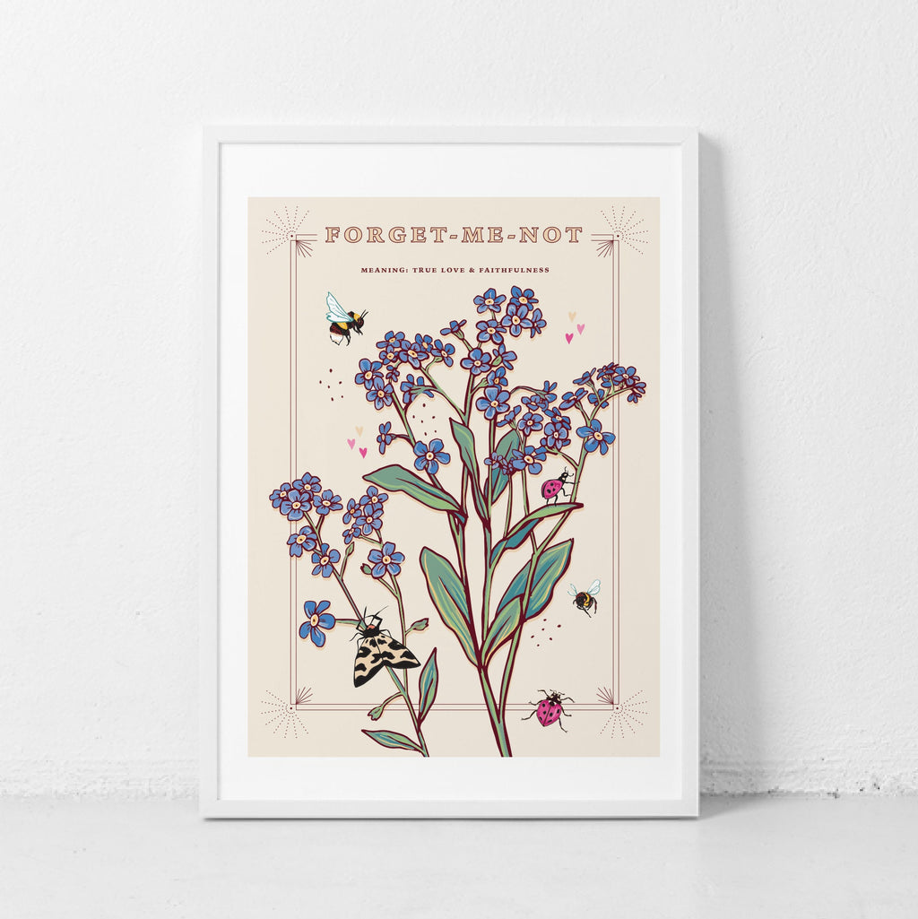 Forget Me Not Wall Art Print, True Love Flower Illustration Print