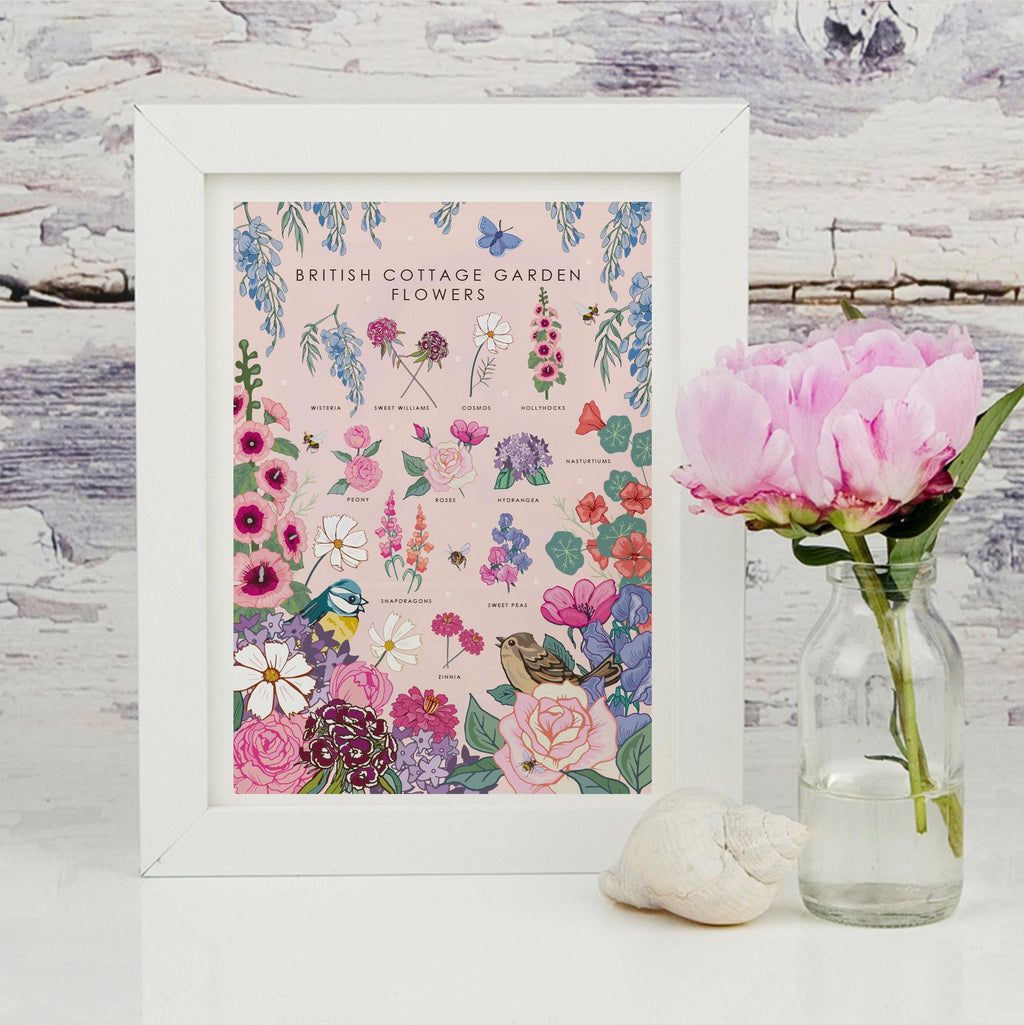 British Cottage Garden Flowers Nature Guide Wall Art Print