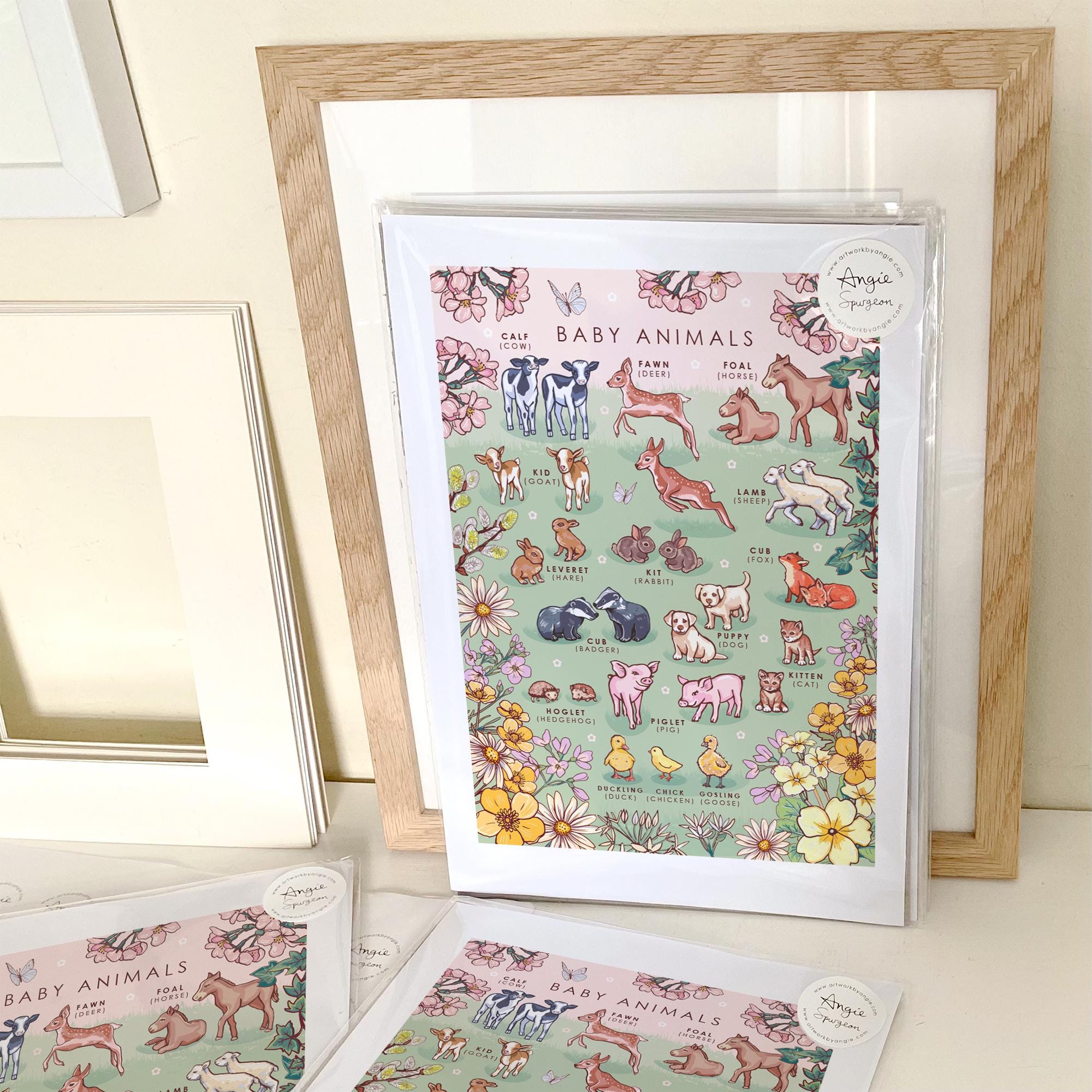 Baby Animals Nature Guide Wall Art Print