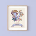 V - Personalised Letter V Print, Initial V Wall Art, Nature Guide Monogram Illustration