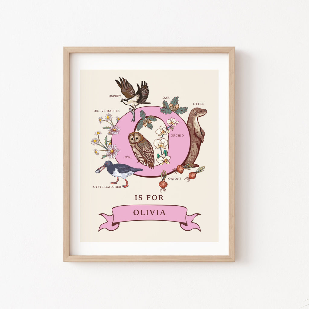 O - Personalised Letter O Print, Initial O Wall Art, Nature Guide Monogram Illustration
