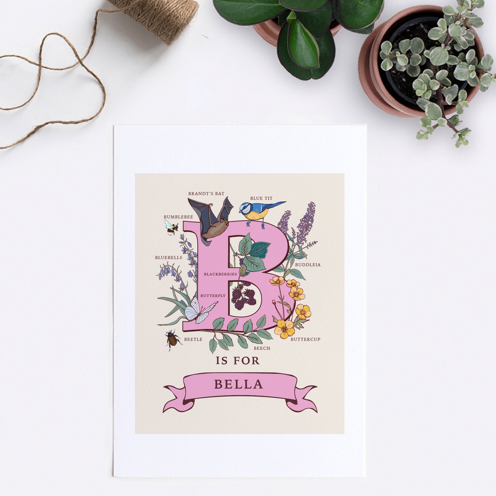 Personalised Monogram Initial Letter B, Nature Guide Wall Art Print