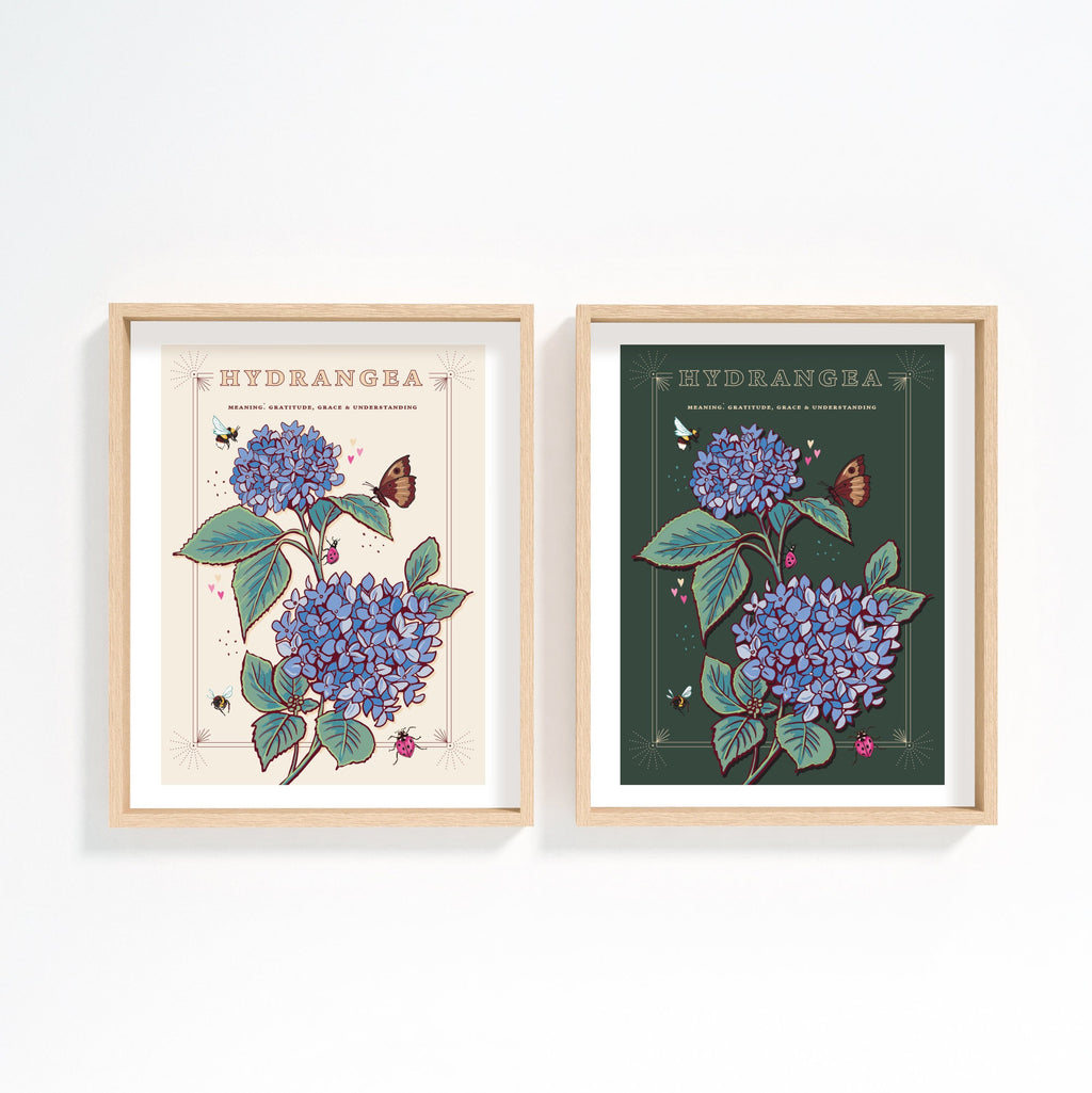 Hydrangea Wall Art Print, Grace & Gratitude Flower Illustration Print