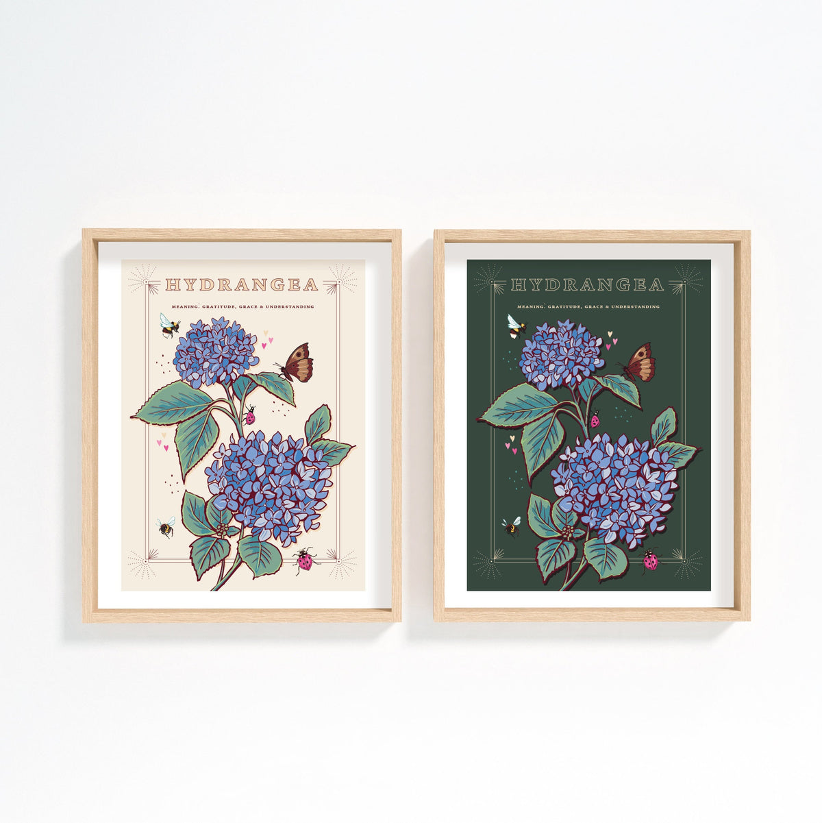 Hydrangea Wall Art Print, Grace & Gratitude Flower Illustration Print