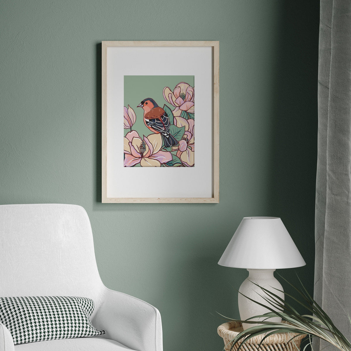 Chaffinch and Magnolia Wall Art Print