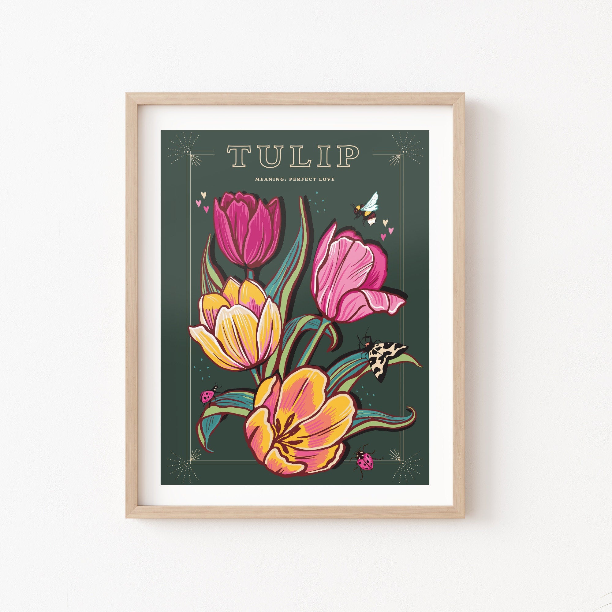 Tulip Wall Art Print, Meaning of Flowers Vintage Seed Packet Style Illustration Print