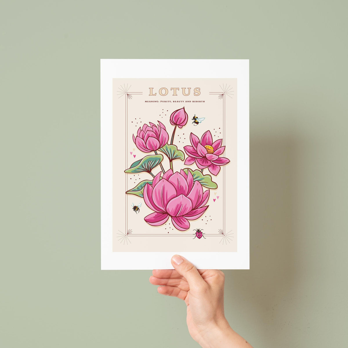 Lotus Flower Art Print, Vintage Botanical Illustration