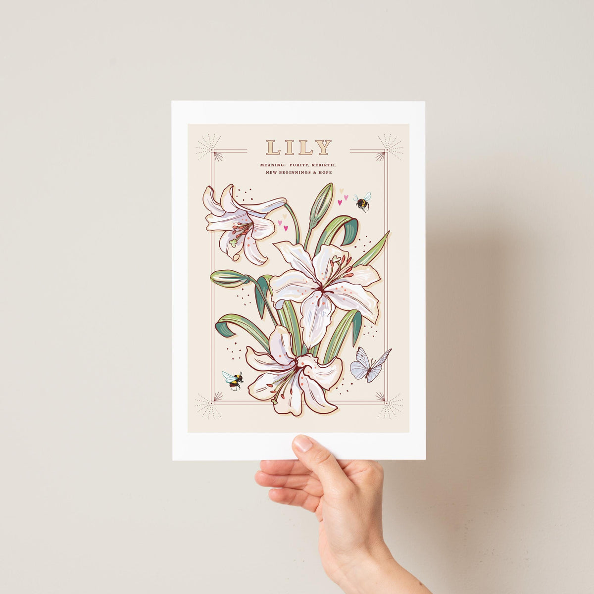 Lily Wall Art Print, Flower Meaning Illustration Print