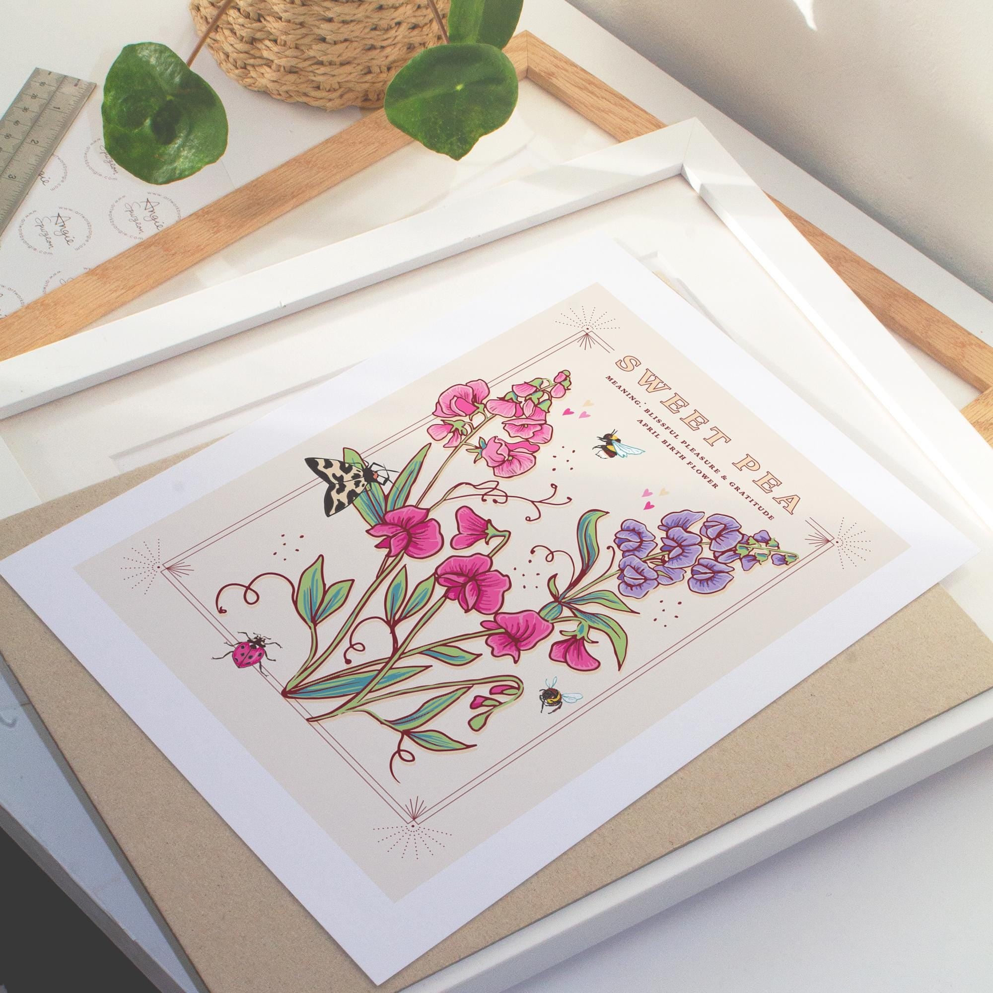 Sweet Pea April Birth Flower Wall Art Print