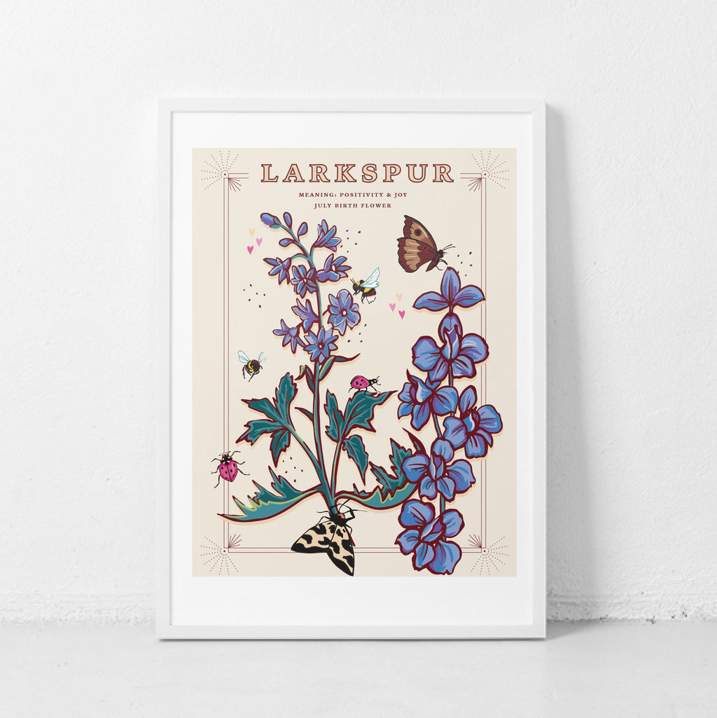 Larkspur July Birth Flower Wall Art Print