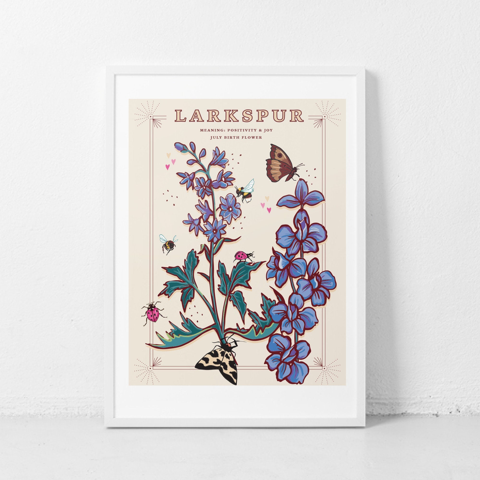Larkspur July Birth Flower Wall Art Print