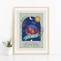 Gemini Wall Art Print, Zodiac Sign and Flowers Illustration Print