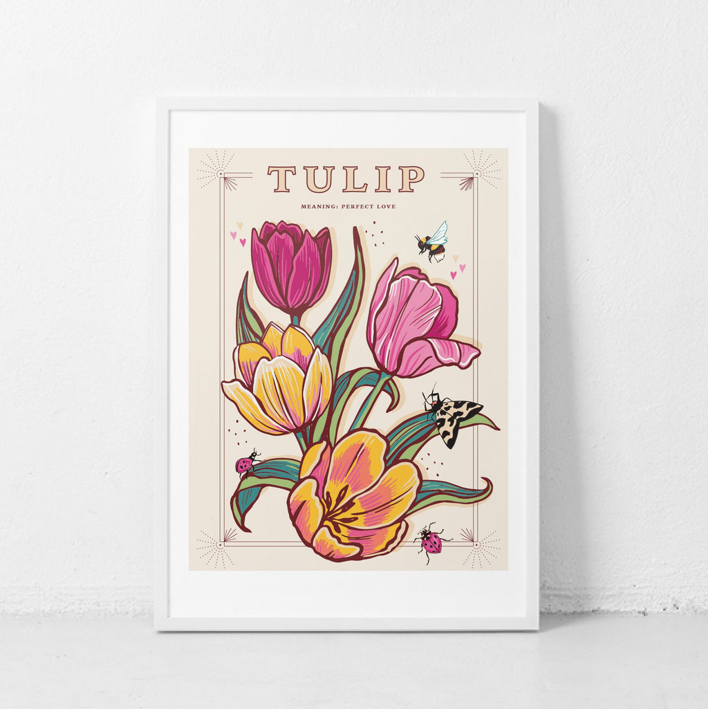 Tulip Wall Art Print, Meaning of Flowers Vintage Seed Packet Style Illustration Print
