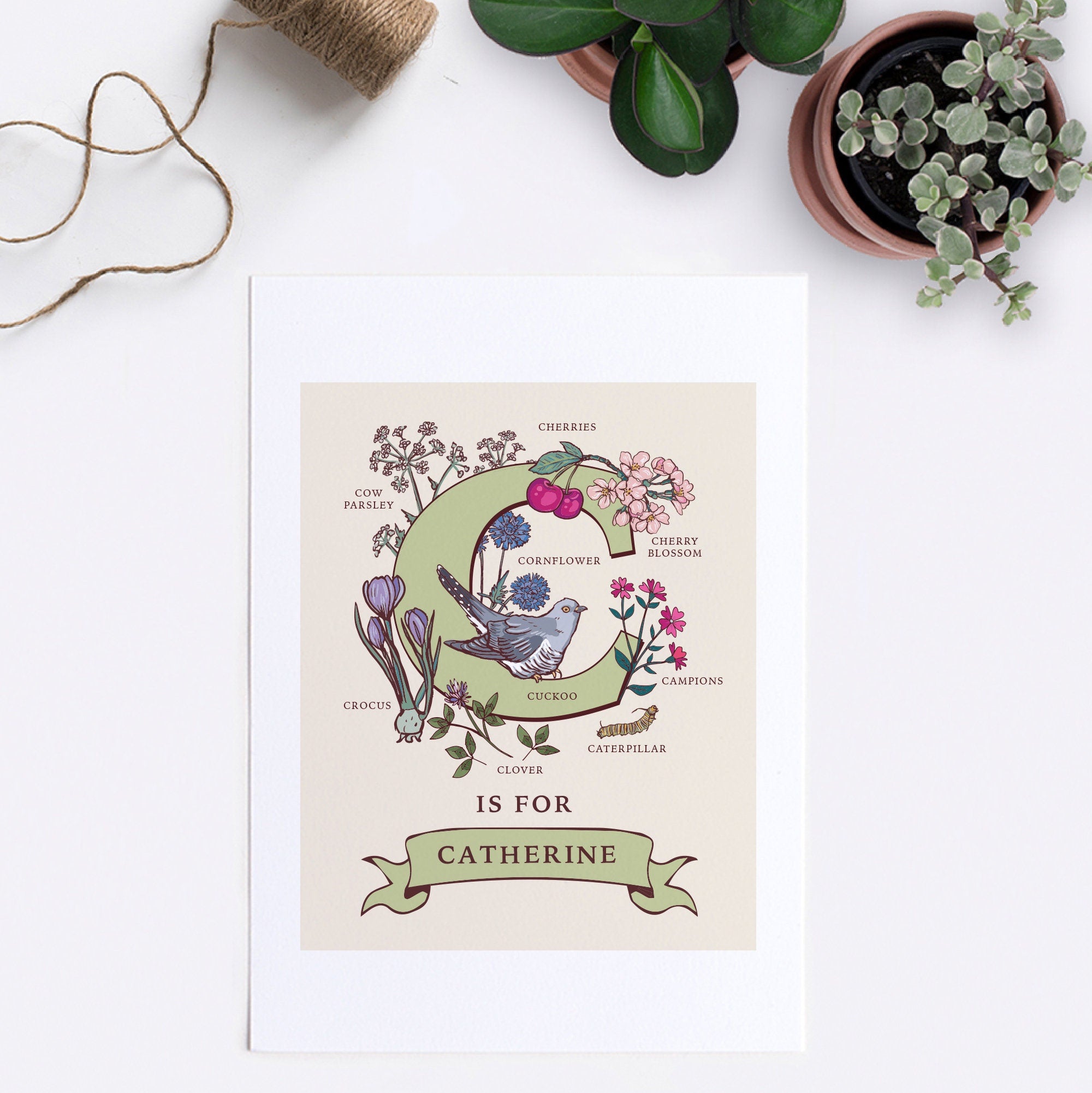 Personalised Monogram Initial Letter C, Nature Guide Wall Art Print