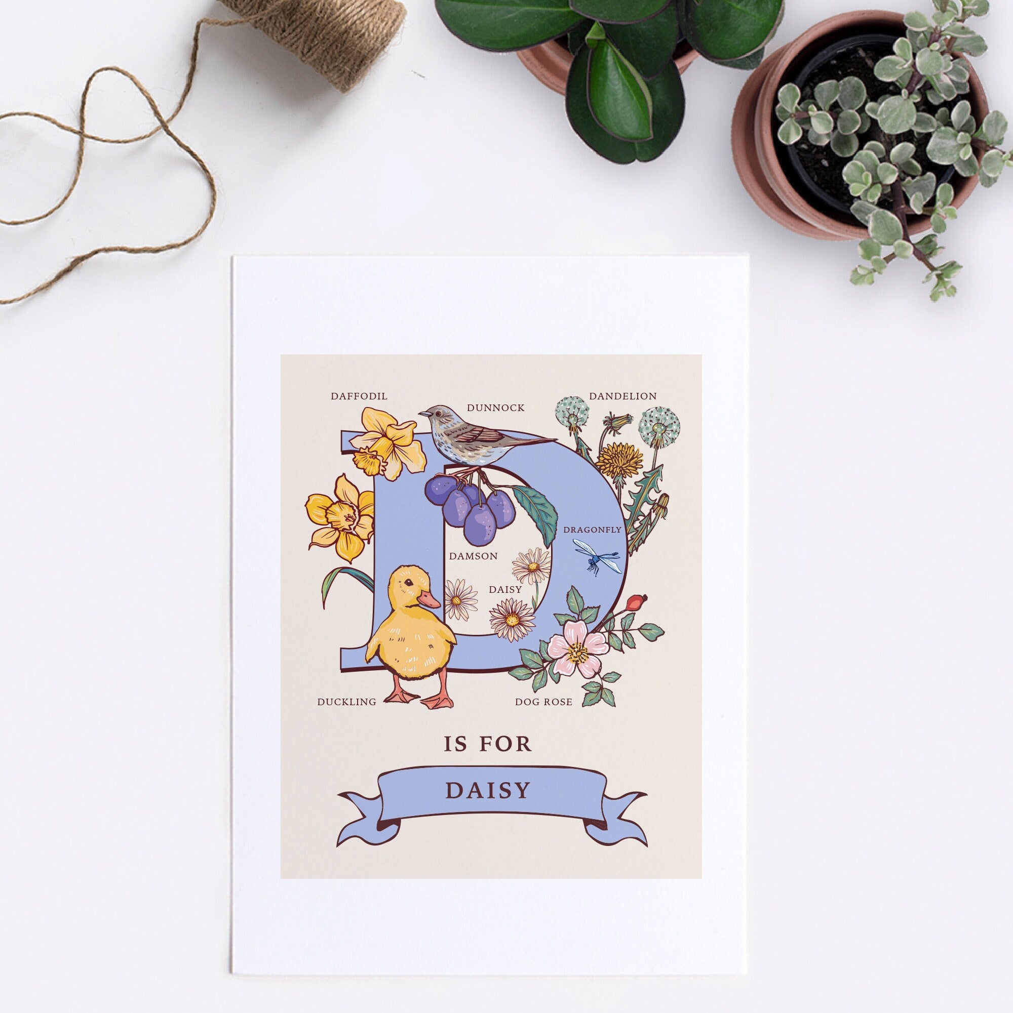 Personalised Monogram Initial Letter D, Nature Guide Wall Art Print