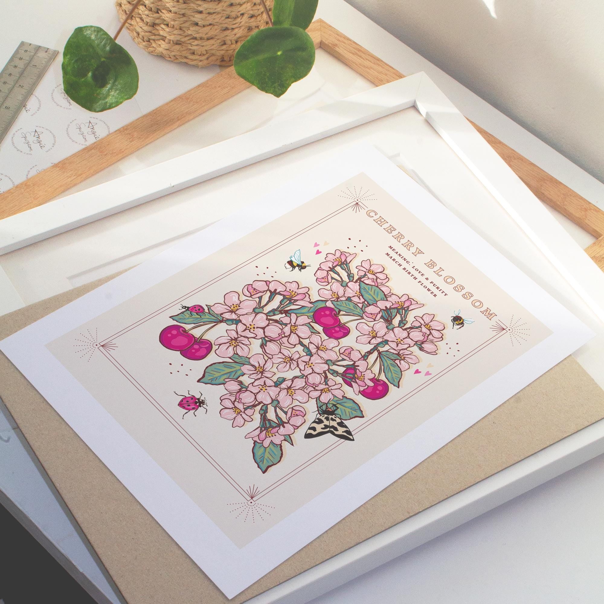 Cherry Blossom March Birth Flower Wall Art Print