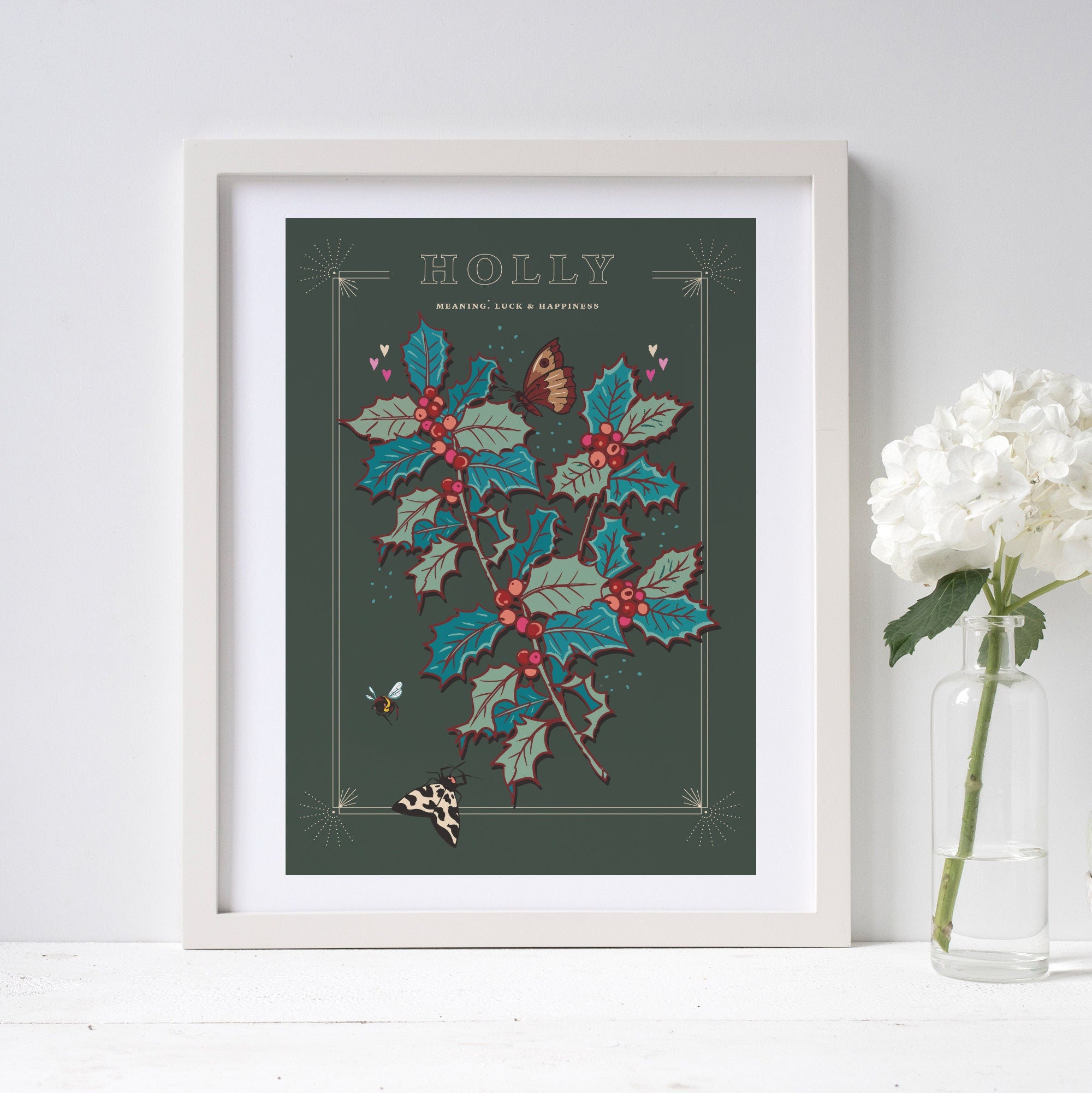Holly Berries December Birth Month Wall Art Print