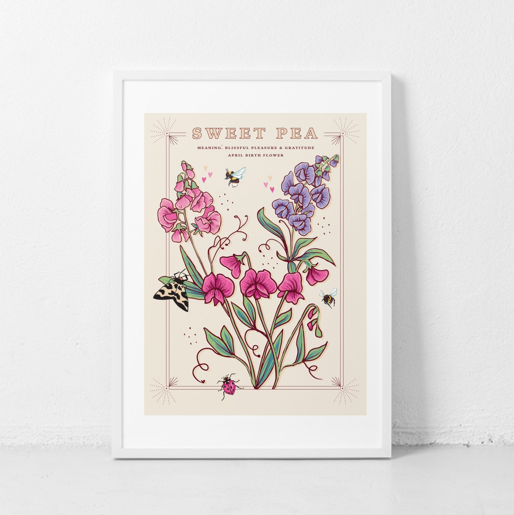 Sweet Pea April Birth Flower Wall Art Print