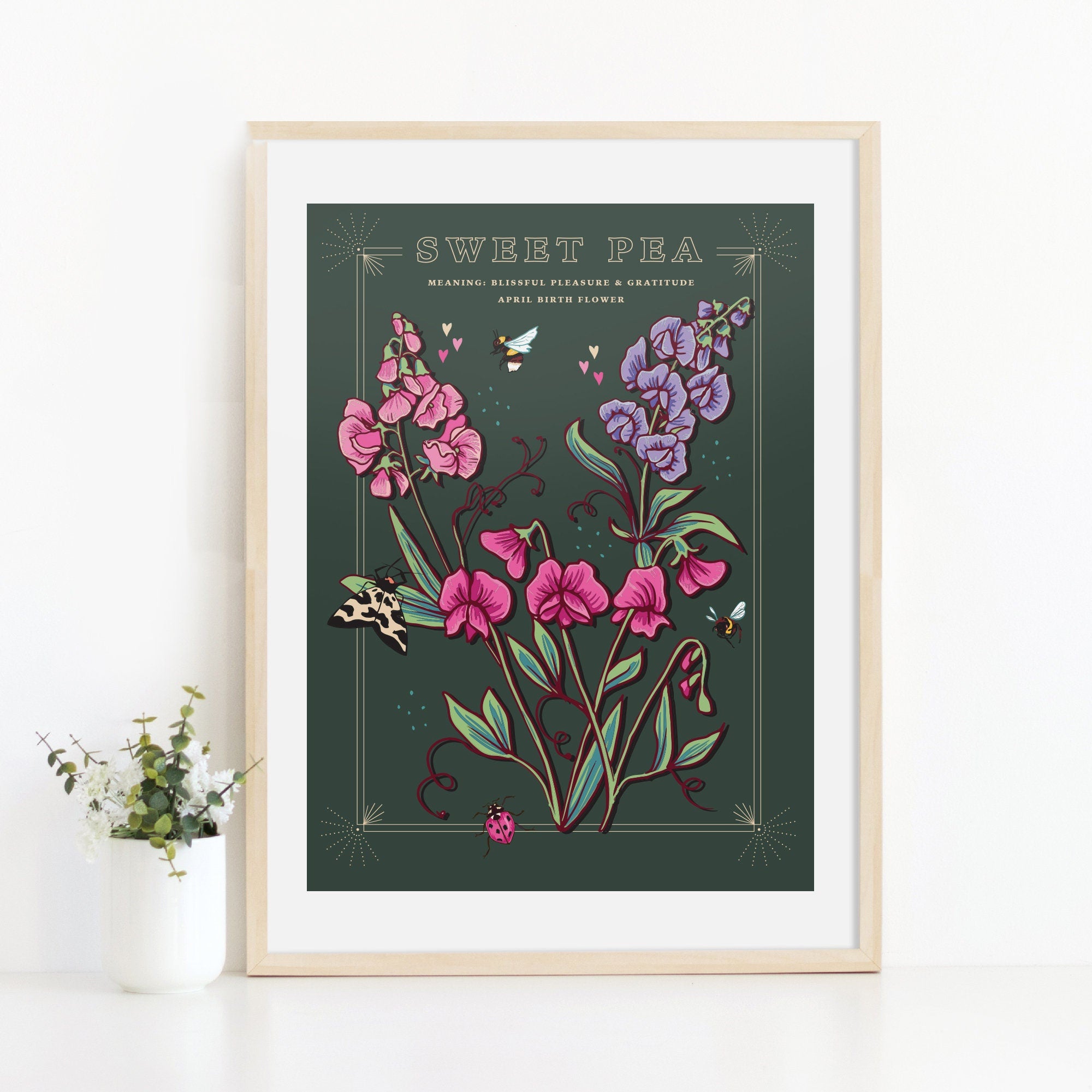 Sweet Pea April Birth Flower Wall Art Print