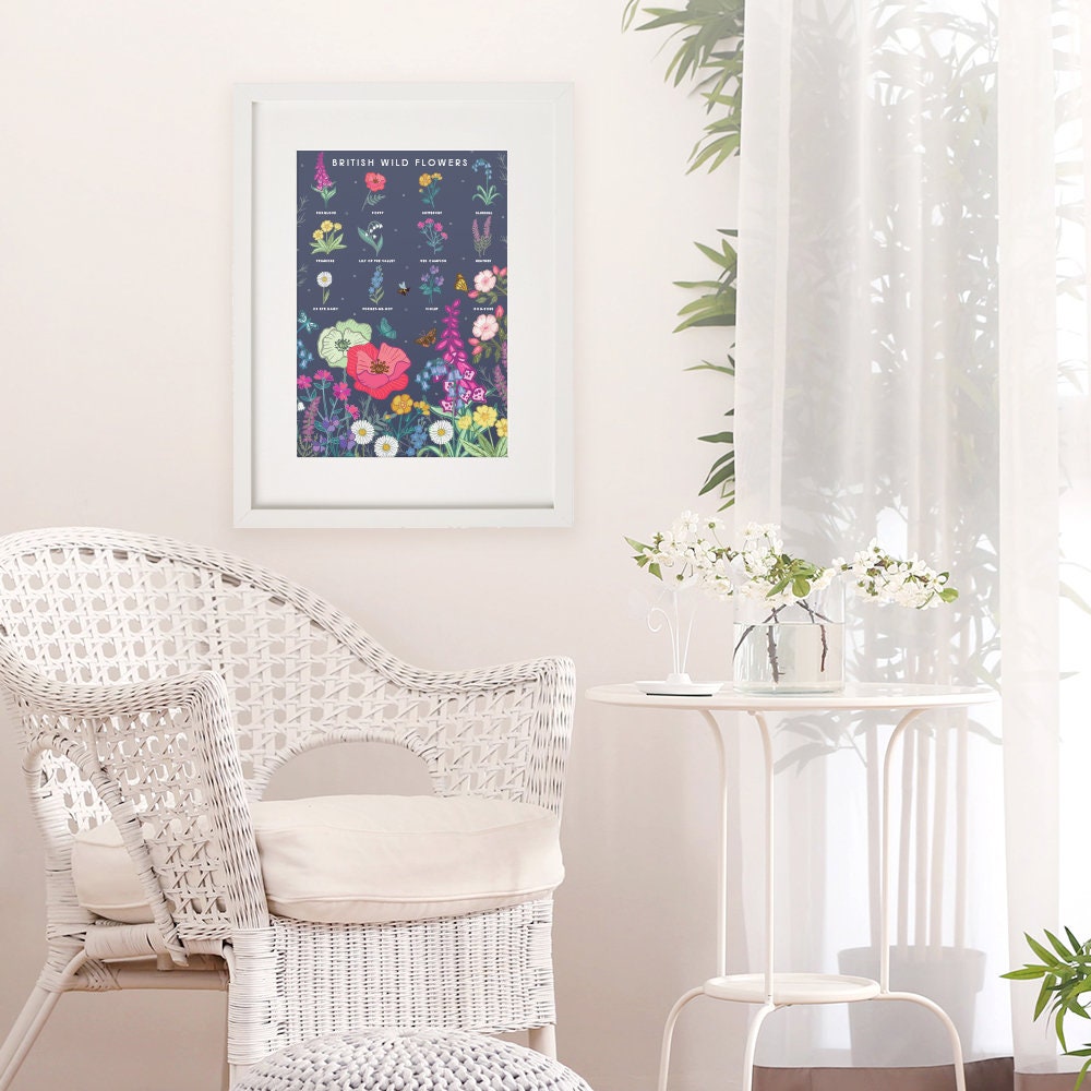 British Wildflowers Nature Guide Wall Art Print