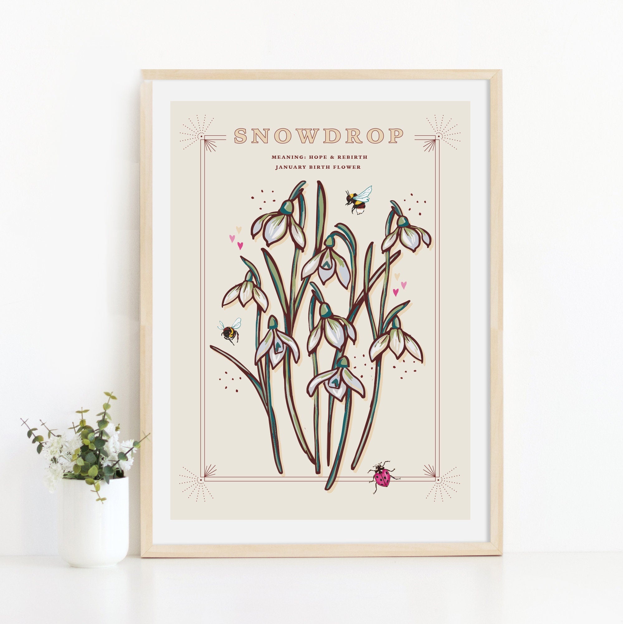 Snowdrops January Birth Flower Wall Art Print