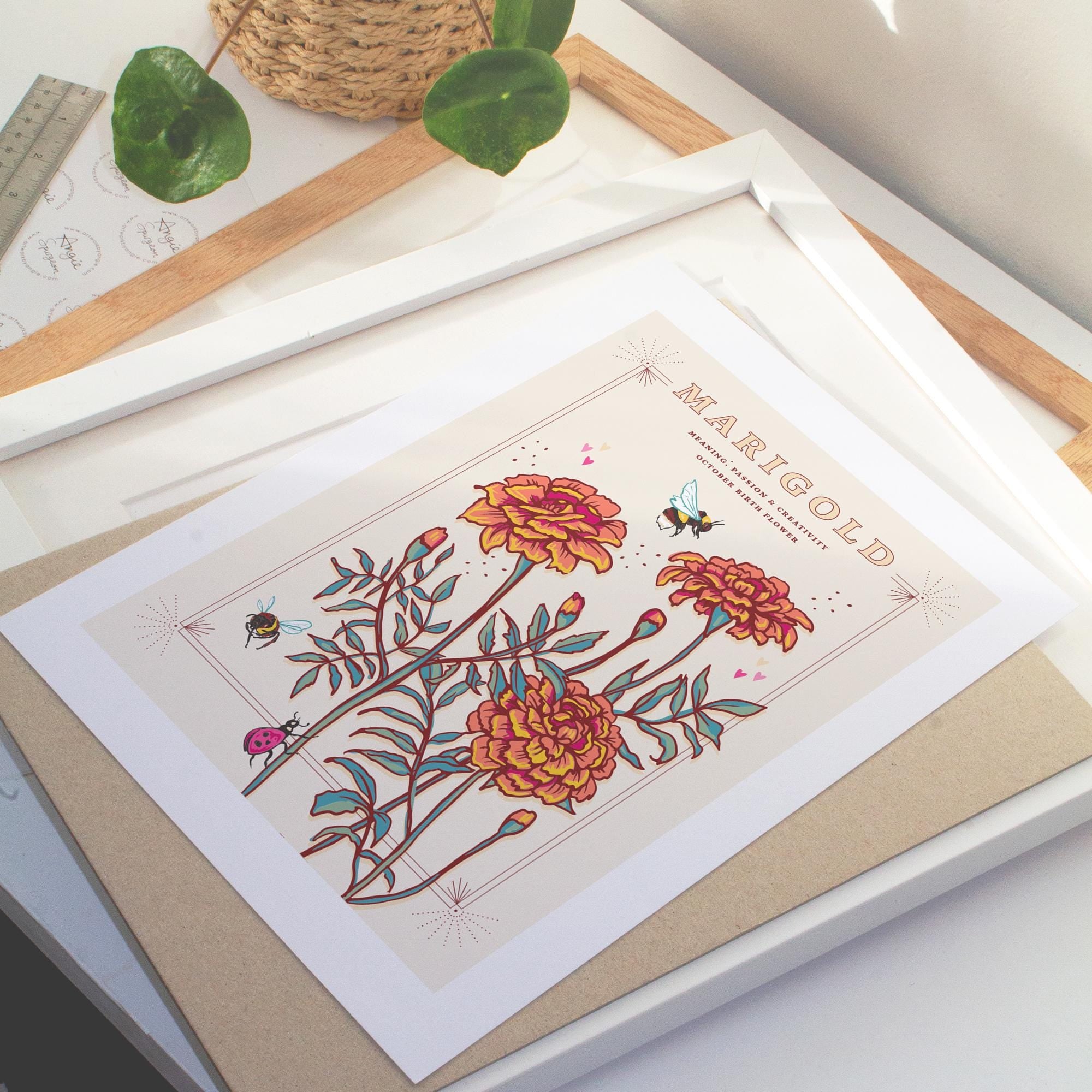 Marigold October Birth Flower Wall Art Print