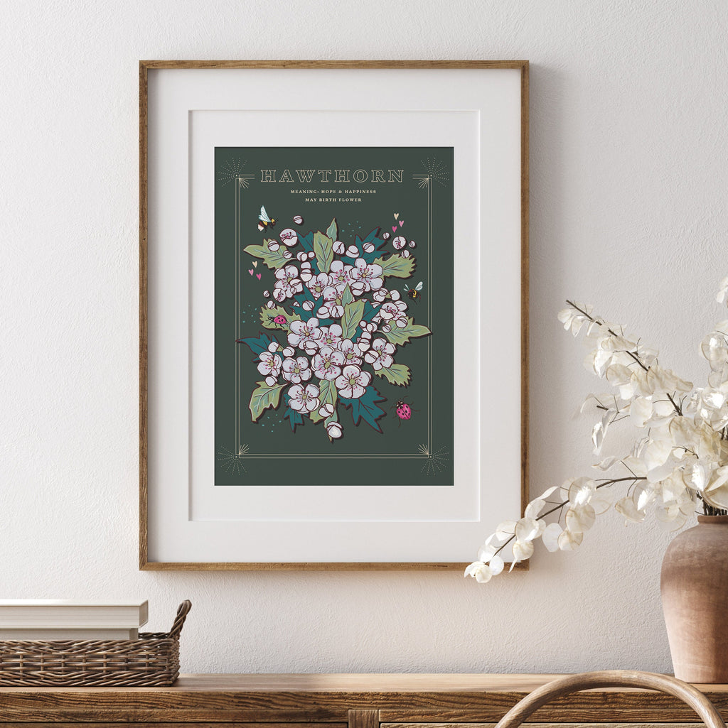 Hawthorn May Birth Flower Wall Art Print